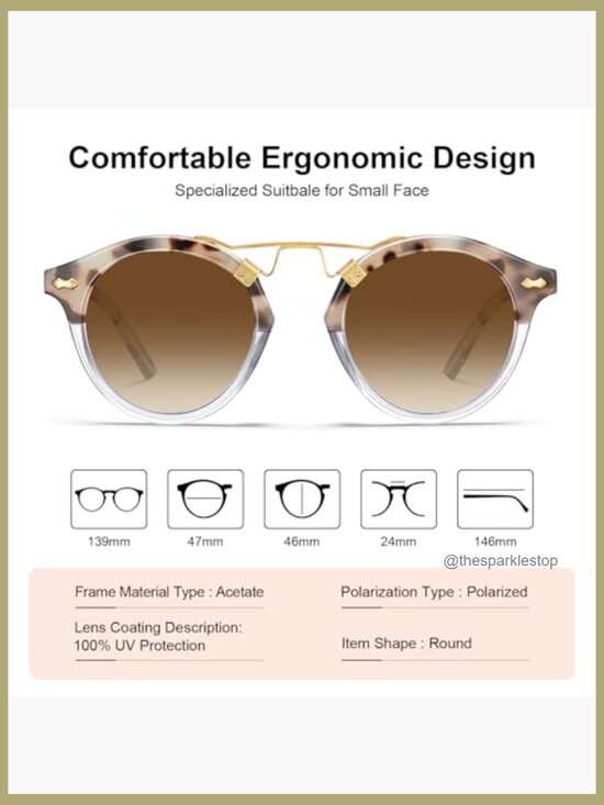 Acetate Polarized Sunglasses Retro Round Small Face Women